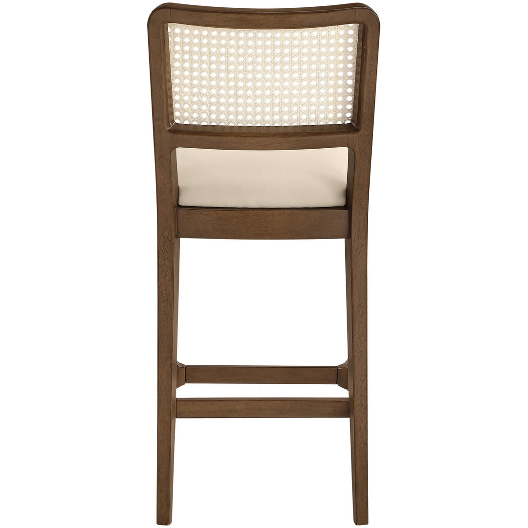 Atrium Cane Back And Vegan Leather Upholstered Seat Counter Stool — Beige / Brushed Brown