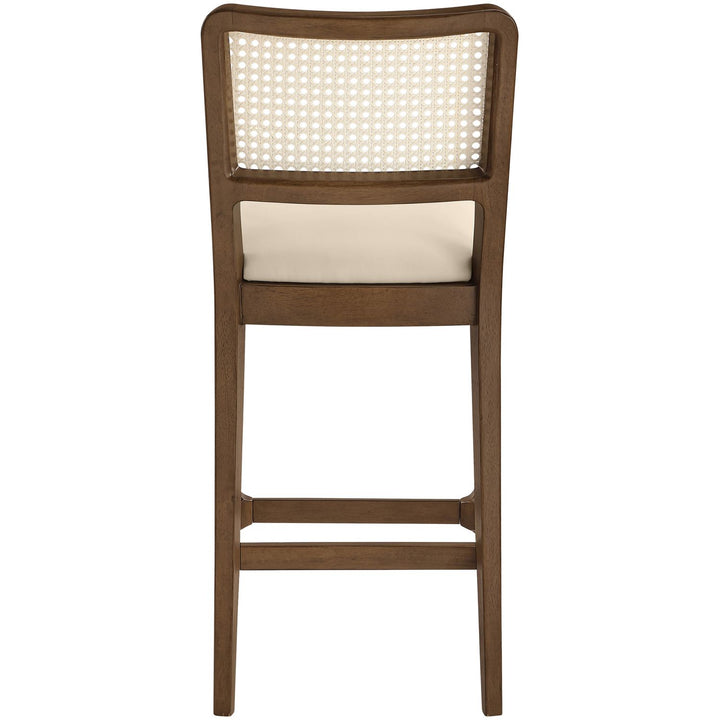 Atrium Cane Back And Vegan Leather Upholstered Seat Counter Stool — Beige / Brushed Brown