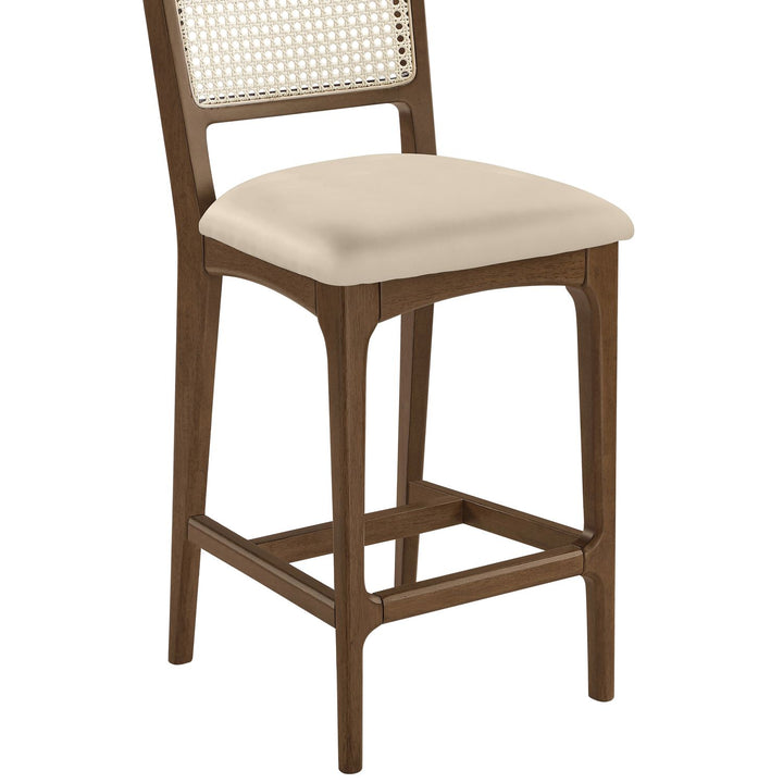 Atrium Cane Back And Vegan Leather Upholstered Seat Counter Stool — Beige / Brushed Brown
