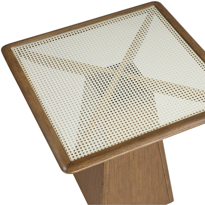 Atrium Glass And Cane Top With Solid Wood Base Counter Height Table — Brown