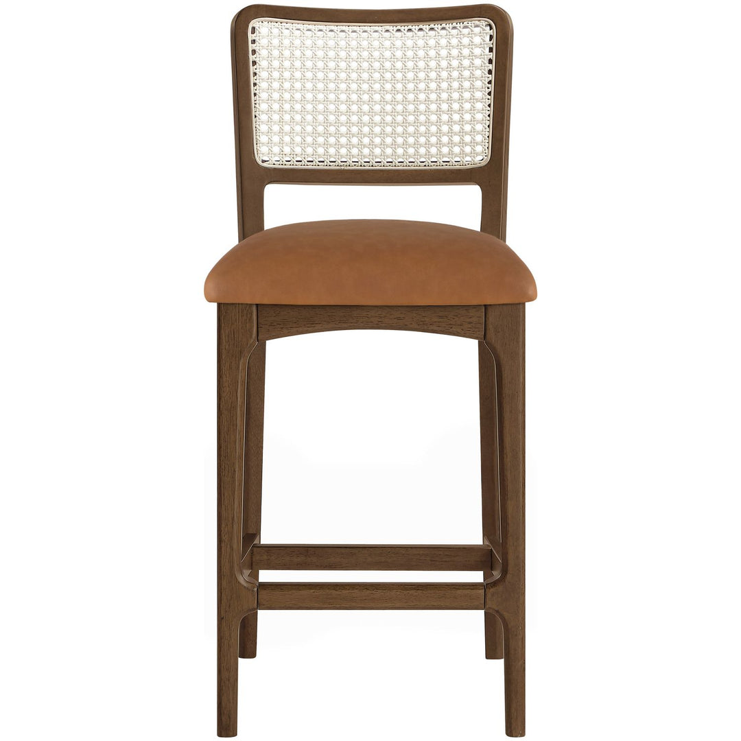 Atrium Cane Back And Vegan Leather Upholstered Seat Counter Stool — Cognac / Brushed Brown