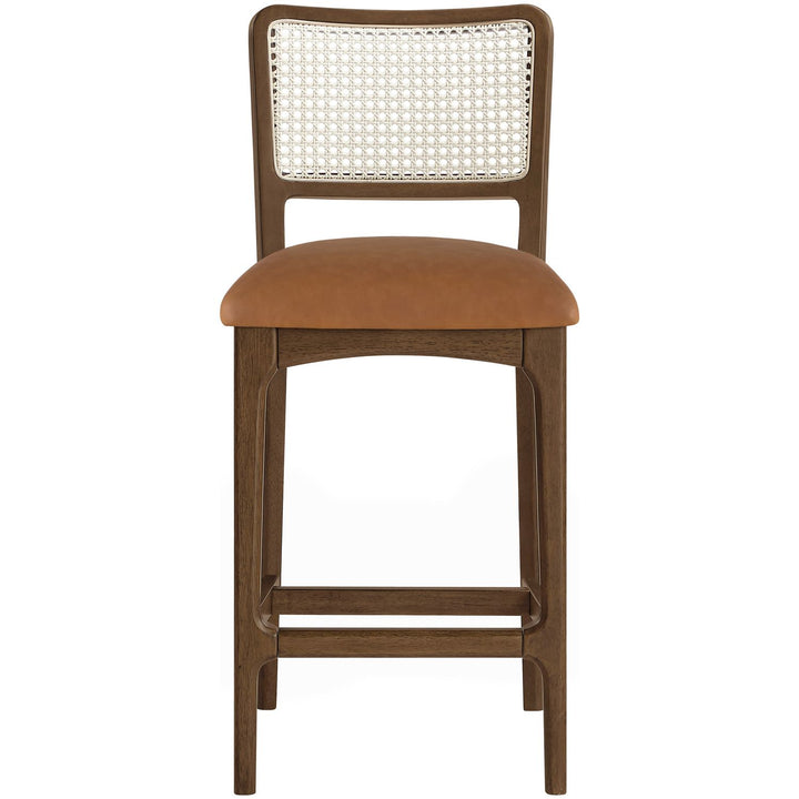 Atrium Cane Back And Vegan Leather Upholstered Seat Counter Stool — Cognac / Brushed Brown