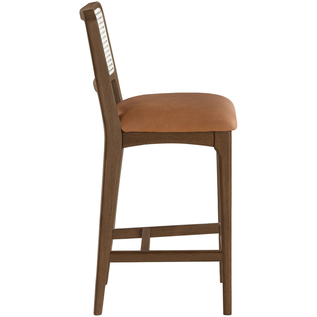 Atrium Cane Back And Vegan Leather Upholstered Seat Counter Stool — Cognac / Brushed Brown