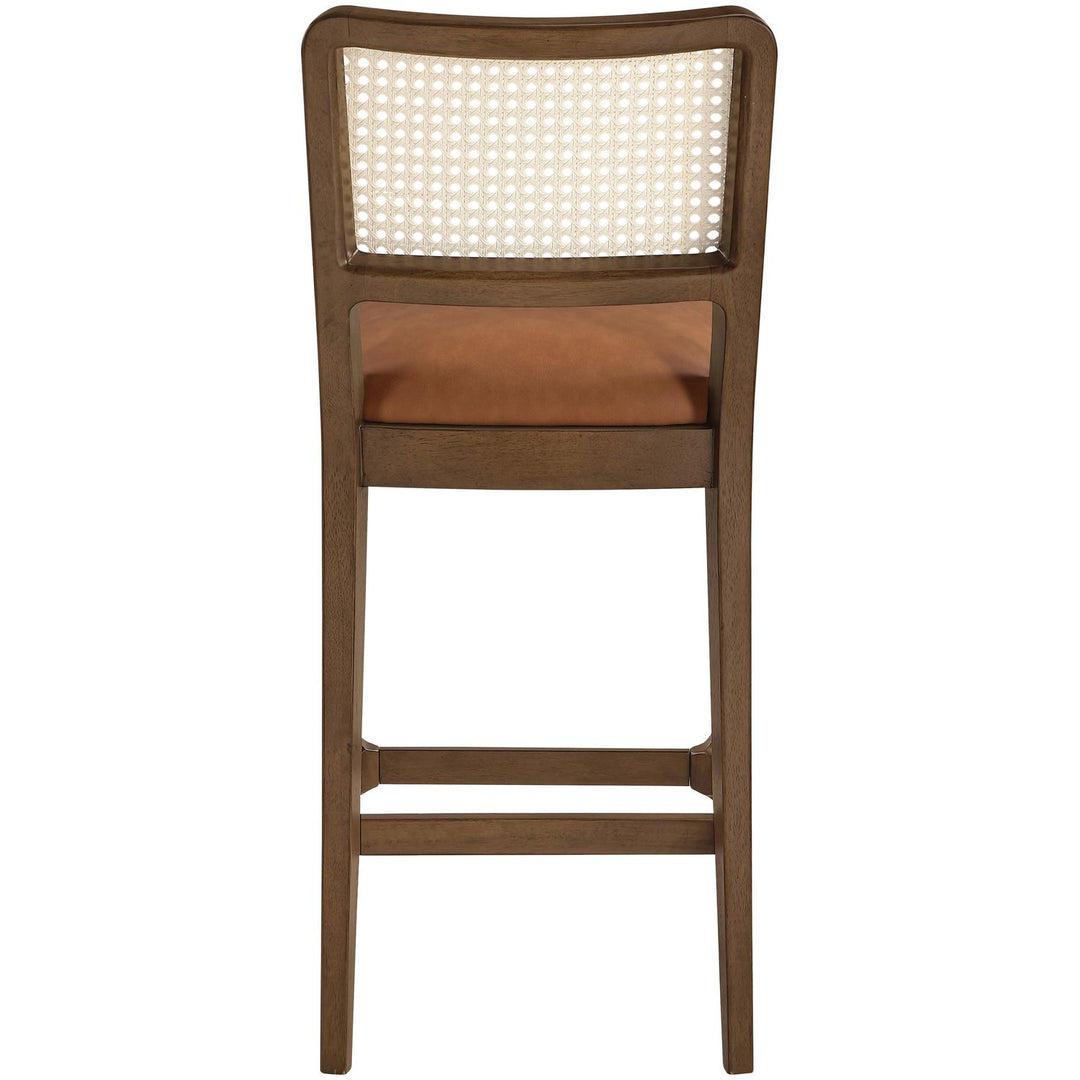 Atrium Cane Back And Vegan Leather Upholstered Seat Counter Stool — Cognac / Brushed Brown