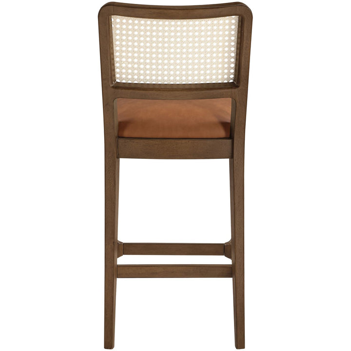 Atrium Cane Back And Vegan Leather Upholstered Seat Counter Stool — Cognac / Brushed Brown