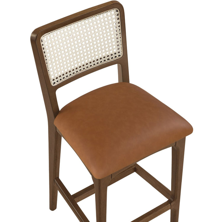 Atrium Cane Back And Vegan Leather Upholstered Seat Counter Stool — Cognac / Brushed Brown