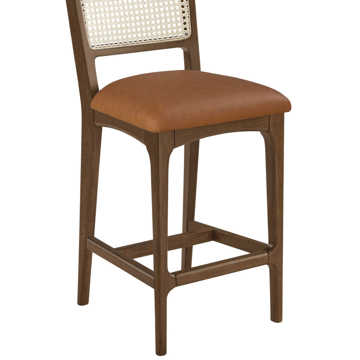 Atrium Cane Back And Vegan Leather Upholstered Seat Counter Stool — Cognac / Brushed Brown
