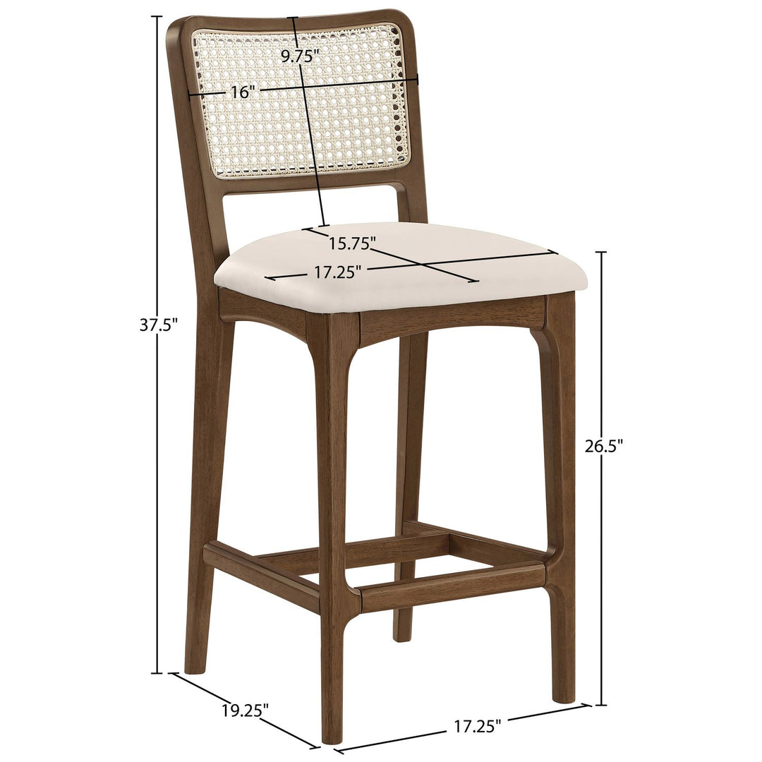 Atrium Cane Back And Vegan Leather Upholstered Seat Counter Stool — Cream / Brushed Brown