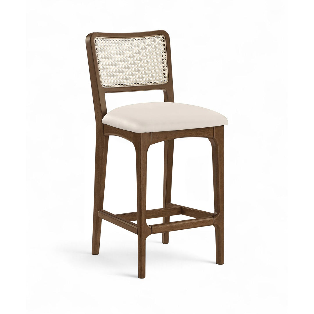 Atrium Cane Back And Vegan Leather Upholstered Seat Counter Stool — Cream / Brushed Brown