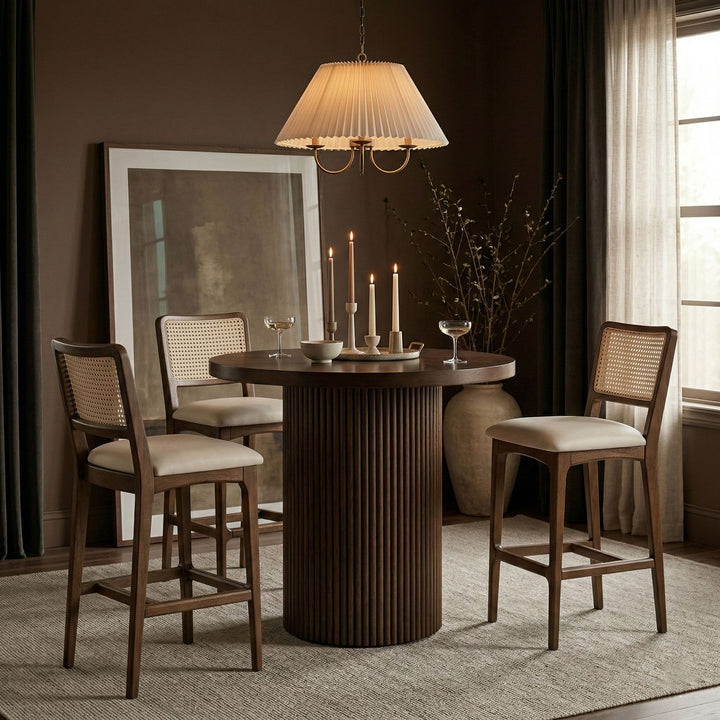 Atrium Cane Back And Vegan Leather Upholstered Seat Counter Stool — Cream / Brushed Brown