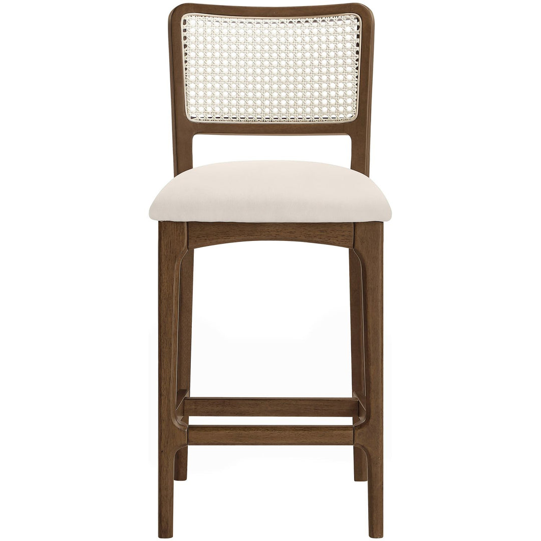 Atrium Cane Back And Vegan Leather Upholstered Seat Counter Stool — Cream / Brushed Brown