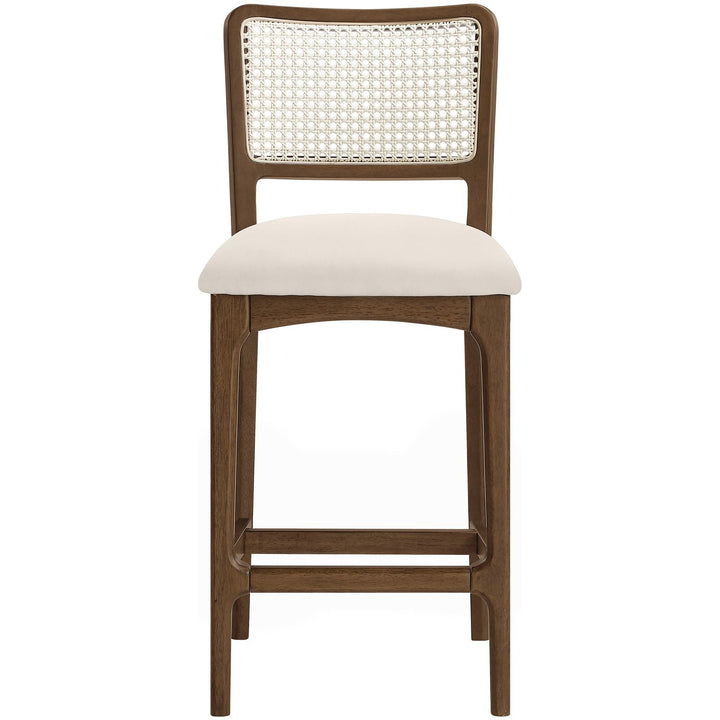 Atrium Cane Back And Vegan Leather Upholstered Seat Counter Stool — Cream / Brushed Brown