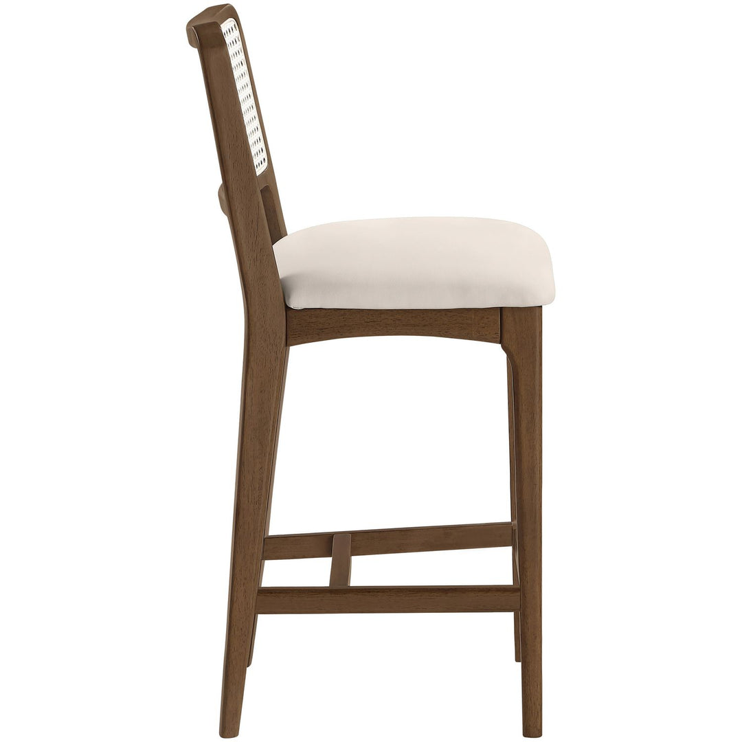 Atrium Cane Back And Vegan Leather Upholstered Seat Counter Stool — Cream / Brushed Brown