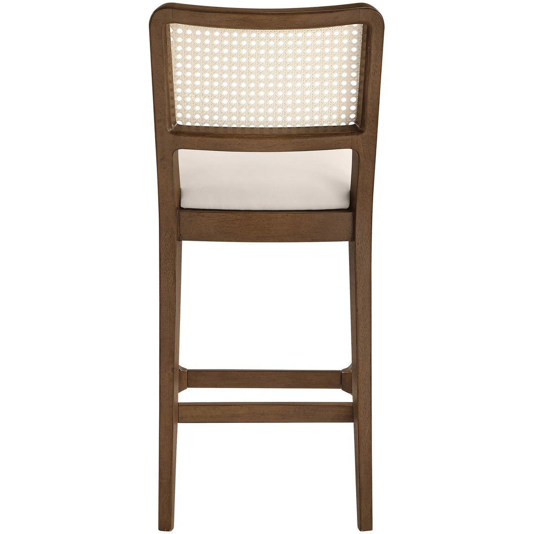Atrium Cane Back And Vegan Leather Upholstered Seat Counter Stool — Cream / Brushed Brown