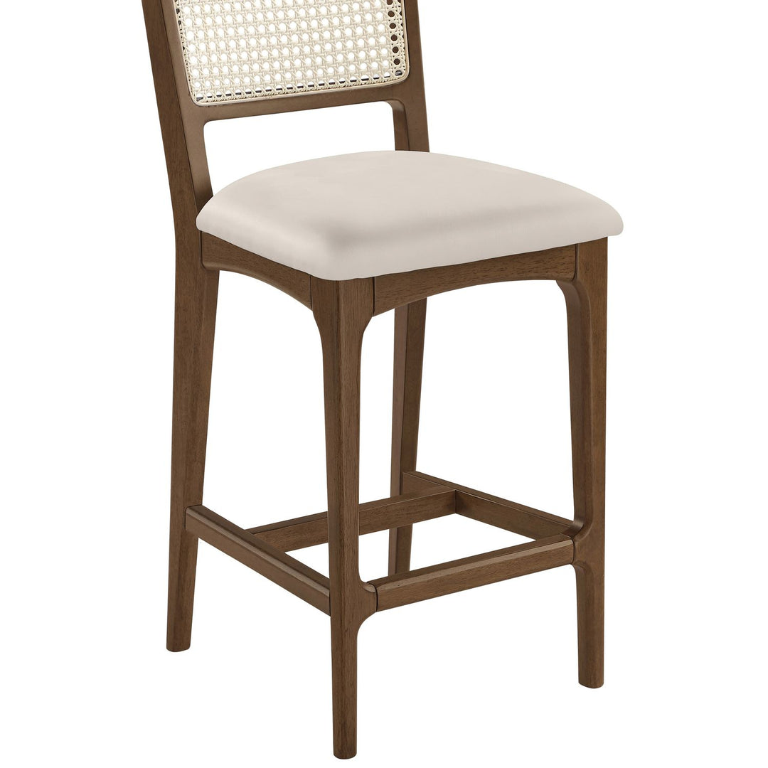 Atrium Cane Back And Vegan Leather Upholstered Seat Counter Stool — Cream / Brushed Brown