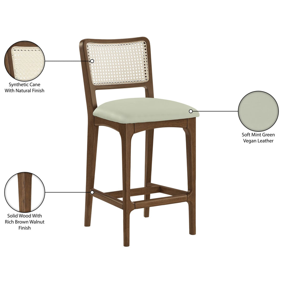 Atrium Cane Back And Vegan Leather Upholstered Seat Counter Stool — Mint / Brushed Brown