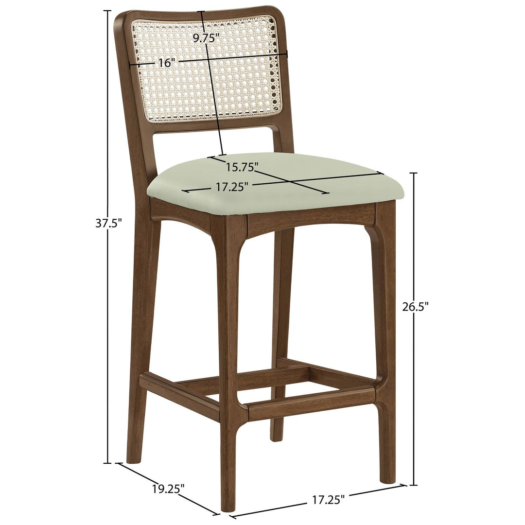 Atrium Cane Back And Vegan Leather Upholstered Seat Counter Stool — Mint / Brushed Brown