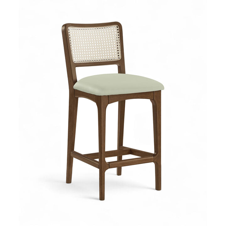 Atrium Cane Back And Vegan Leather Upholstered Seat Counter Stool — Mint / Brushed Brown