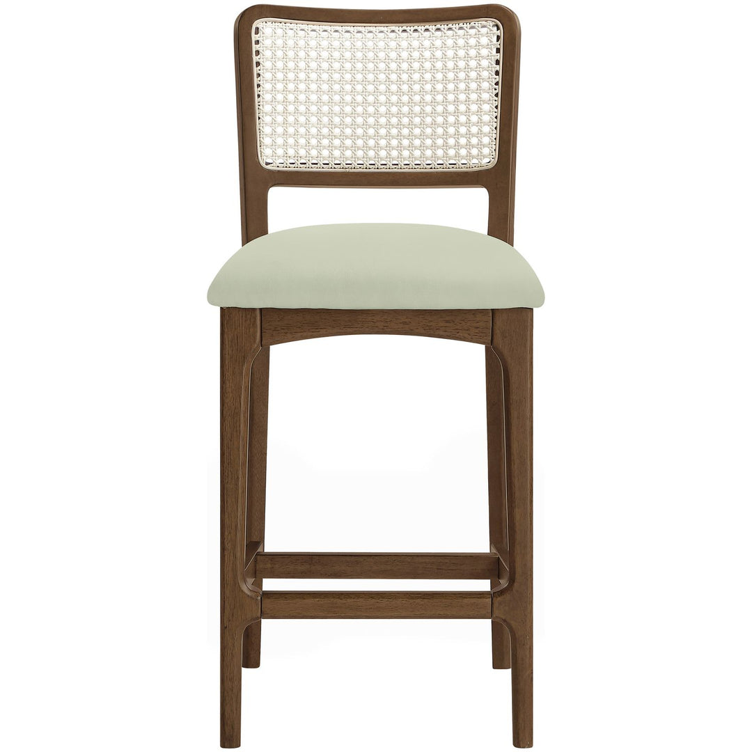 Atrium Cane Back And Vegan Leather Upholstered Seat Counter Stool — Mint / Brushed Brown