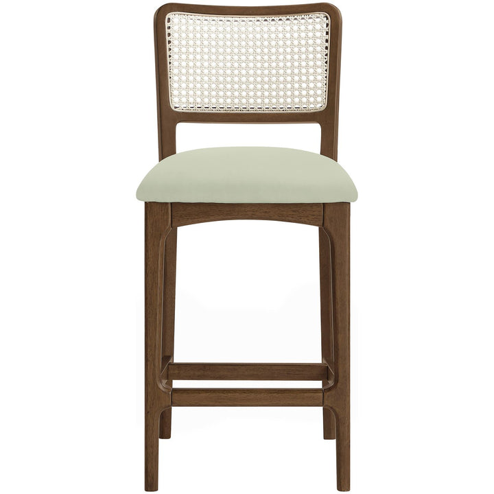Atrium Cane Back And Vegan Leather Upholstered Seat Counter Stool — Mint / Brushed Brown