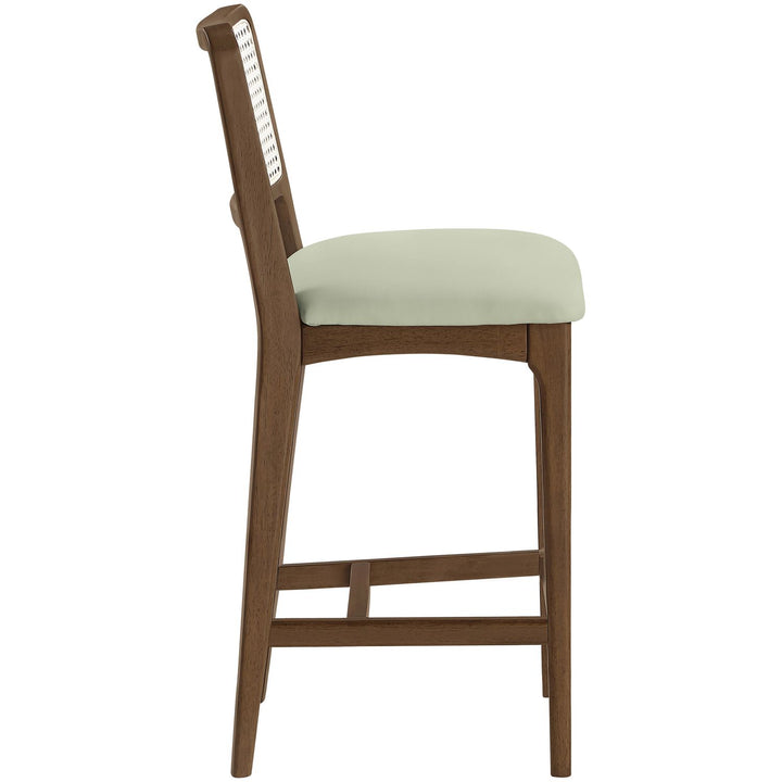 Atrium Cane Back And Vegan Leather Upholstered Seat Counter Stool — Mint / Brushed Brown