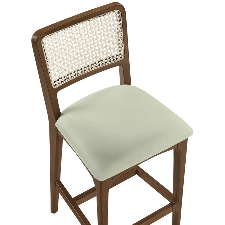 Atrium Cane Back And Vegan Leather Upholstered Seat Counter Stool — Mint / Brushed Brown