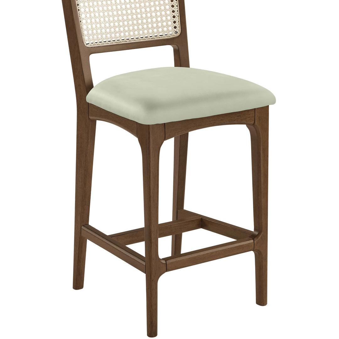 Atrium Cane Back And Vegan Leather Upholstered Seat Counter Stool — Mint / Brushed Brown