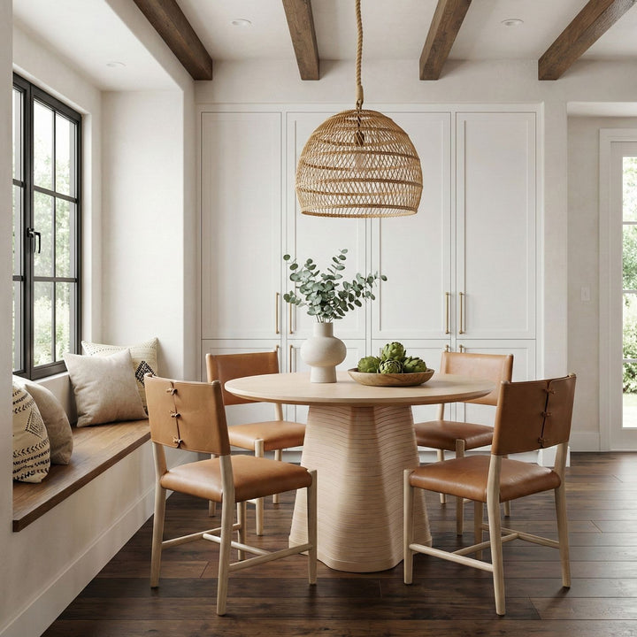 Andie Vegan Leather Upholstered Dining Chair — Cognac / Stained Natural / White Cerusing