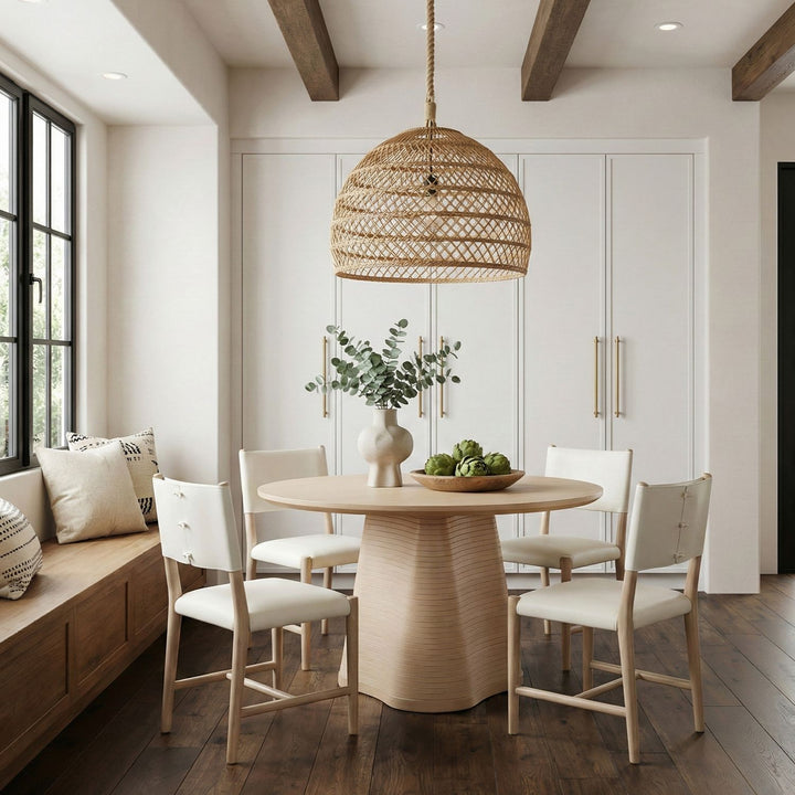Andie Vegan Leather Upholstered Dining Chair — Cream / Stained Natural / White Cerusing