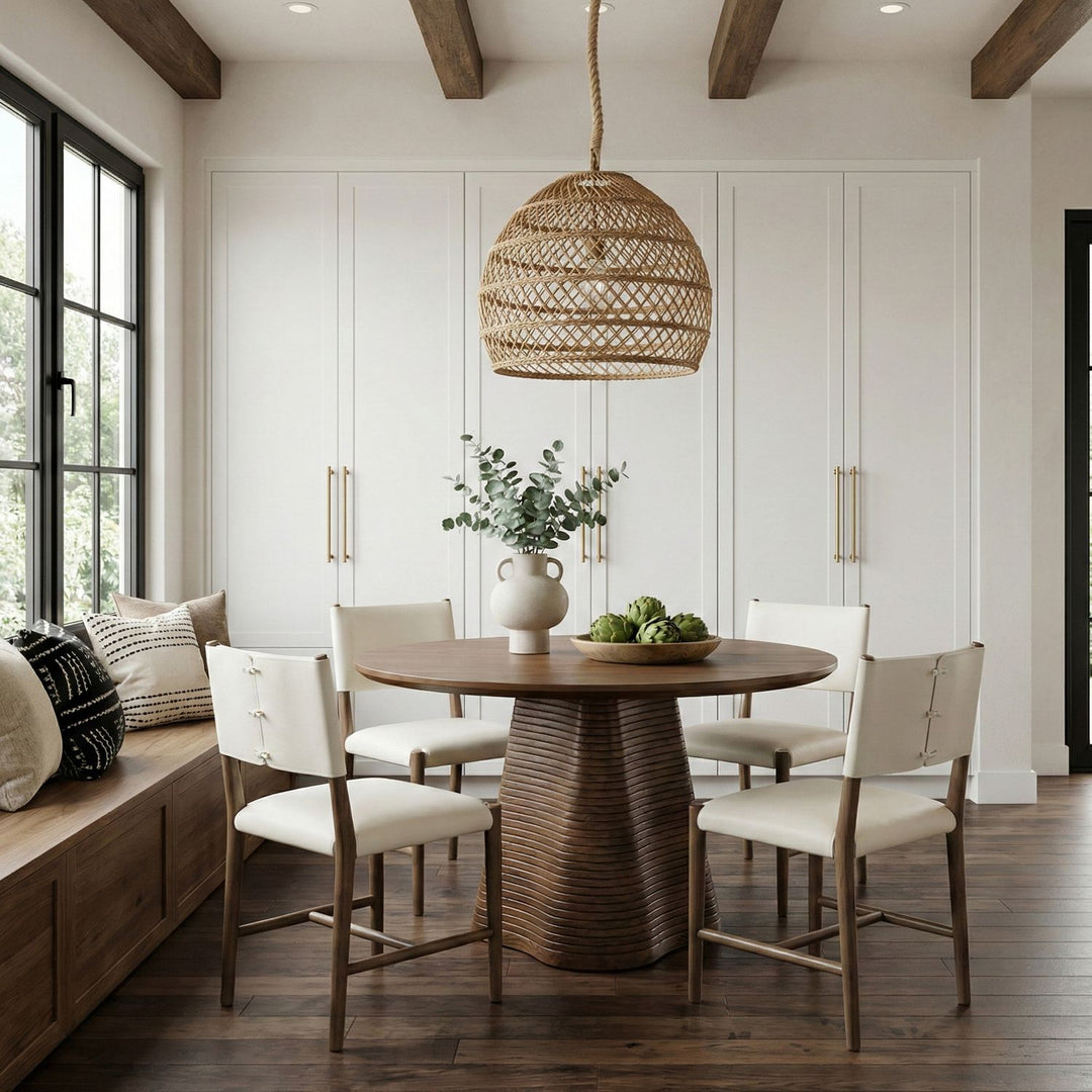 Andie Vegan Leather Upholstered Dining Chair — Cream / Stained Brown