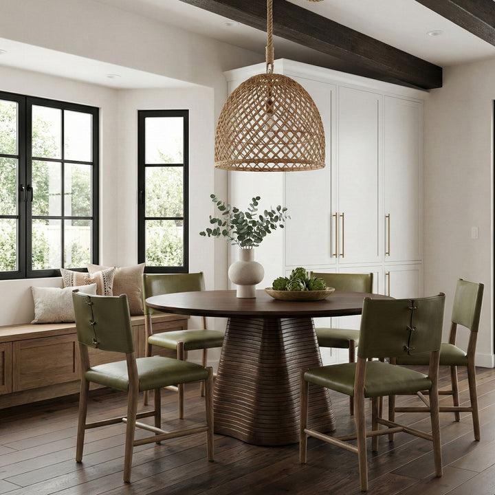 Andie Vegan Leather Upholstered Dining Chair — Olive / Stained Brown