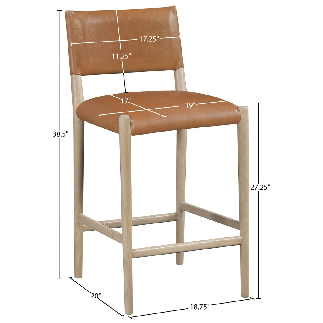 Andie Vegan Leather Upholstered Counter Stool — Cognac / Stained Natural / White Cerusing