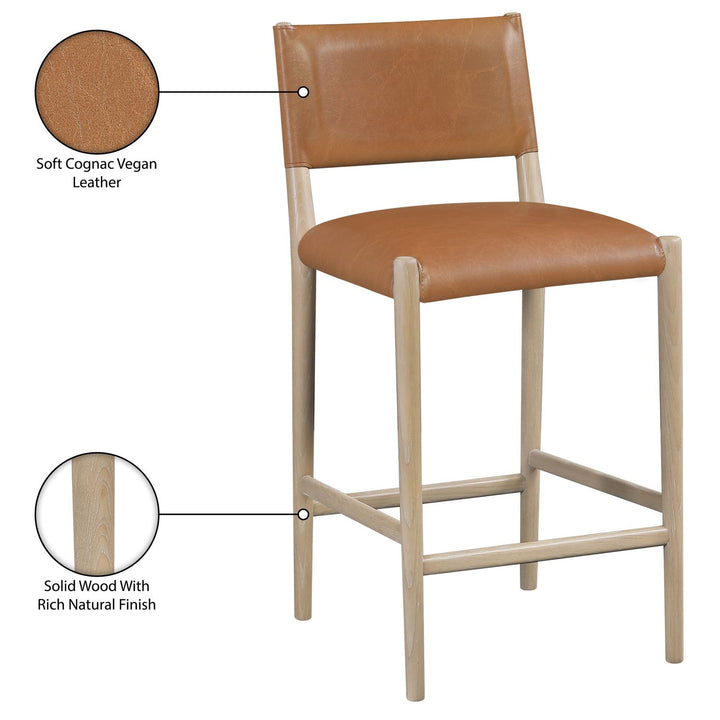 Andie Vegan Leather Upholstered Counter Stool — Cognac / Stained Natural / White Cerusing