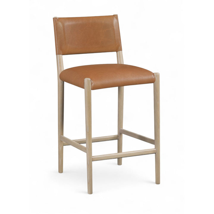 Andie Vegan Leather Upholstered Counter Stool — Cognac / Stained Natural / White Cerusing