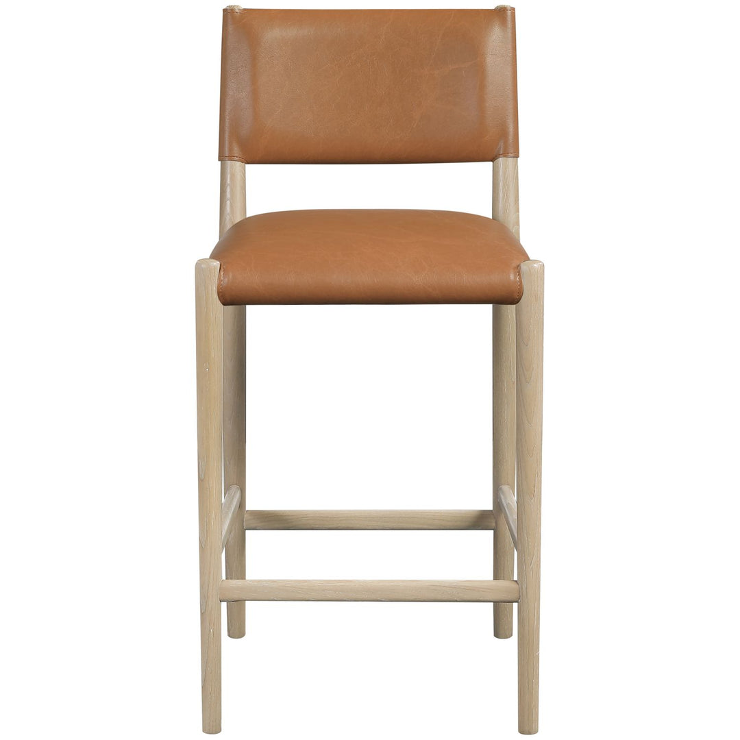 Andie Vegan Leather Upholstered Counter Stool — Cognac / Stained Natural / White Cerusing