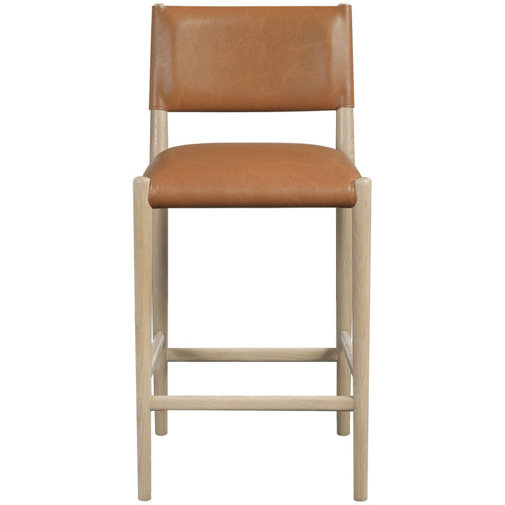 Andie Vegan Leather Upholstered Counter Stool — Cognac / Stained Natural / White Cerusing