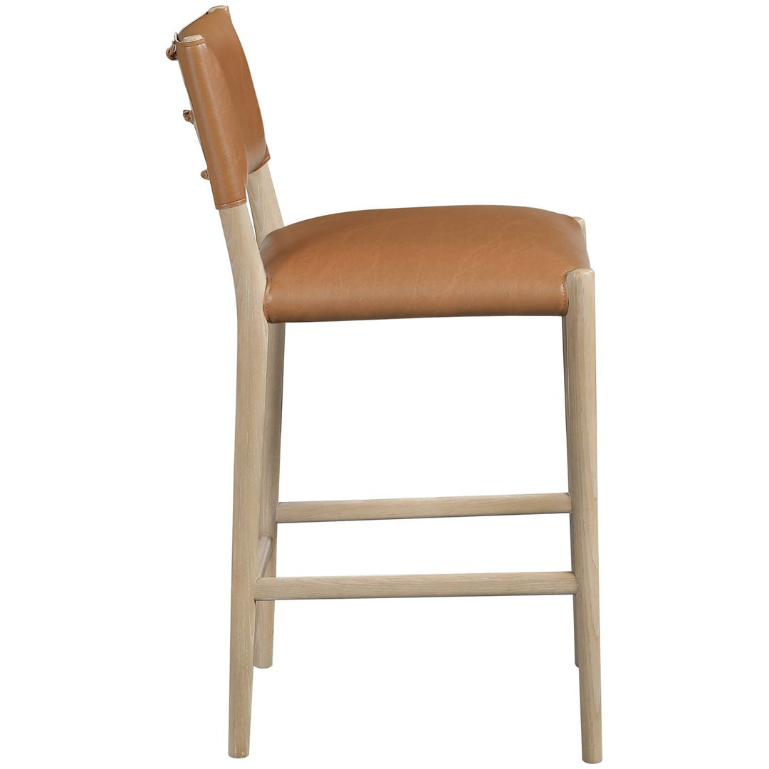 Andie Vegan Leather Upholstered Counter Stool — Cognac / Stained Natural / White Cerusing