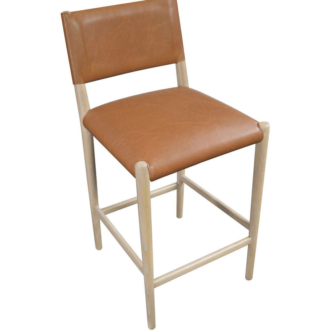 Andie Vegan Leather Upholstered Counter Stool — Cognac / Stained Natural / White Cerusing
