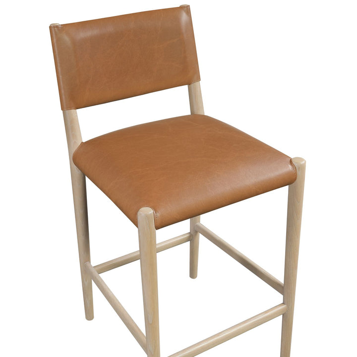 Andie Vegan Leather Upholstered Counter Stool — Cognac / Stained Natural / White Cerusing