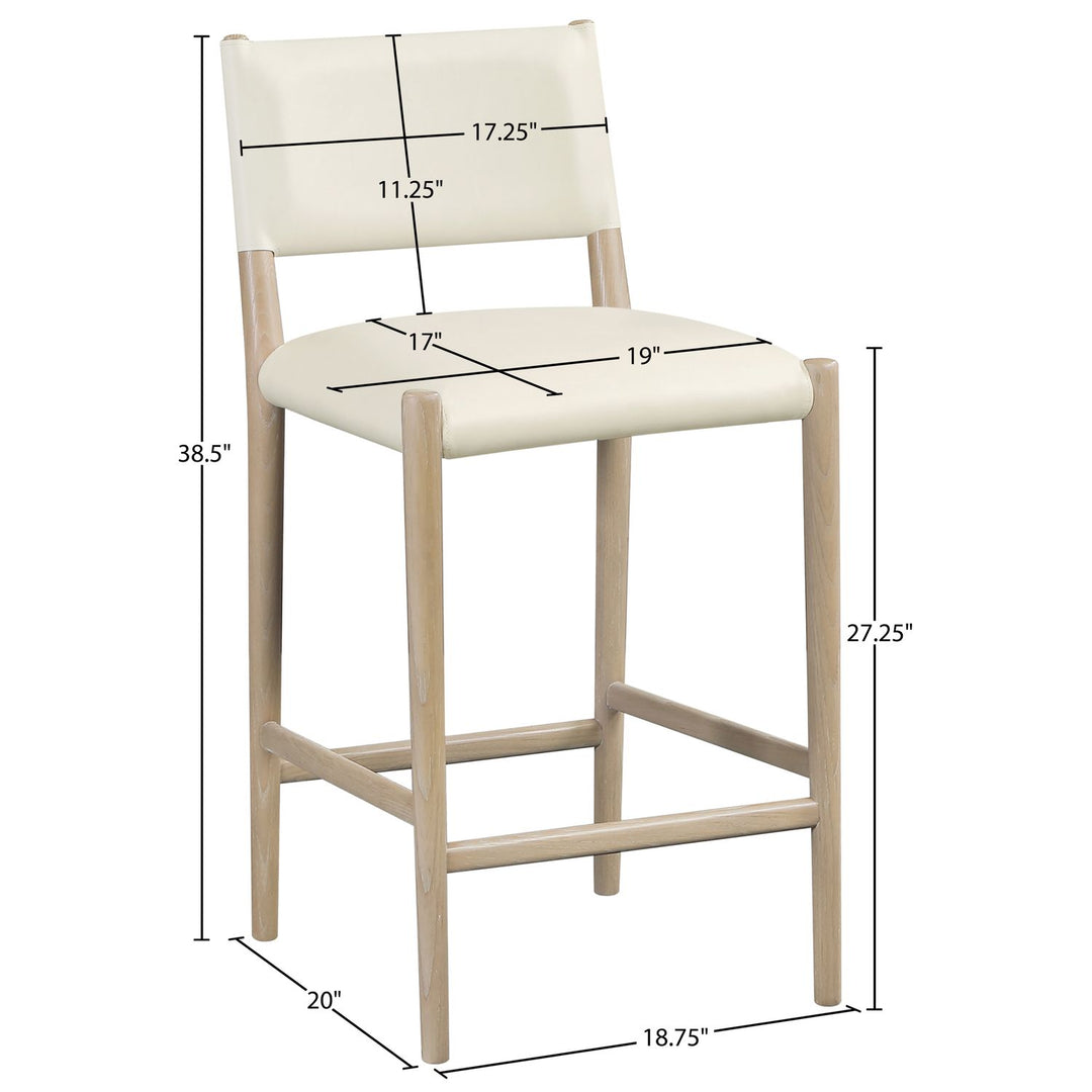 Andie Vegan Leather Upholstered Counter Stool — Cream / Stained Natural / White Cerusing
