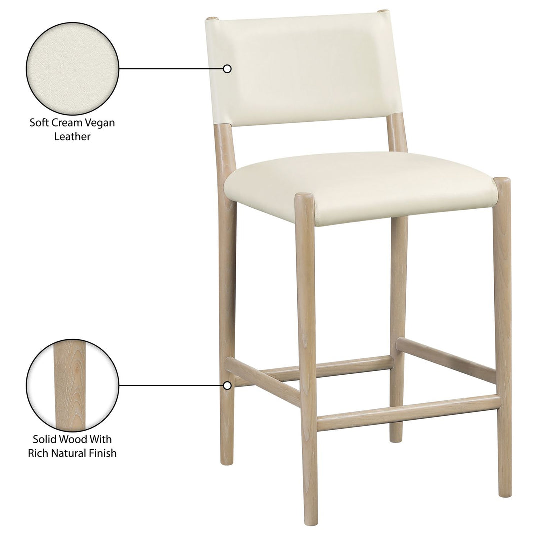 Andie Vegan Leather Upholstered Counter Stool — Cream / Stained Natural / White Cerusing