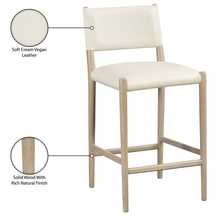 Andie Vegan Leather Upholstered Counter Stool — Cream / Stained Natural / White Cerusing