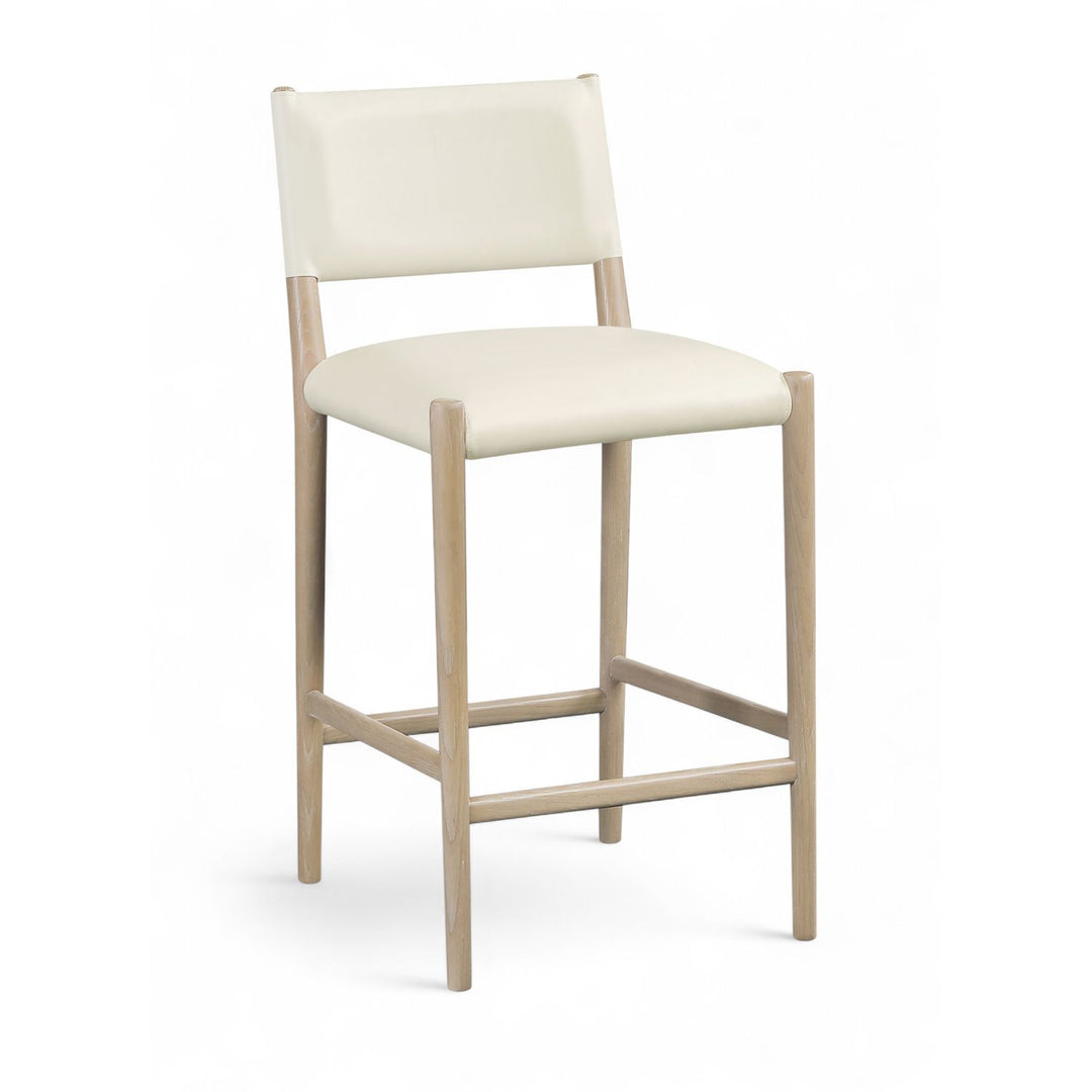Andie Vegan Leather Upholstered Counter Stool — Cream / Stained Natural / White Cerusing