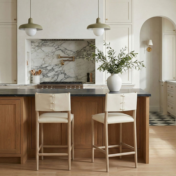 Andie Vegan Leather Upholstered Counter Stool — Cream / Stained Natural / White Cerusing