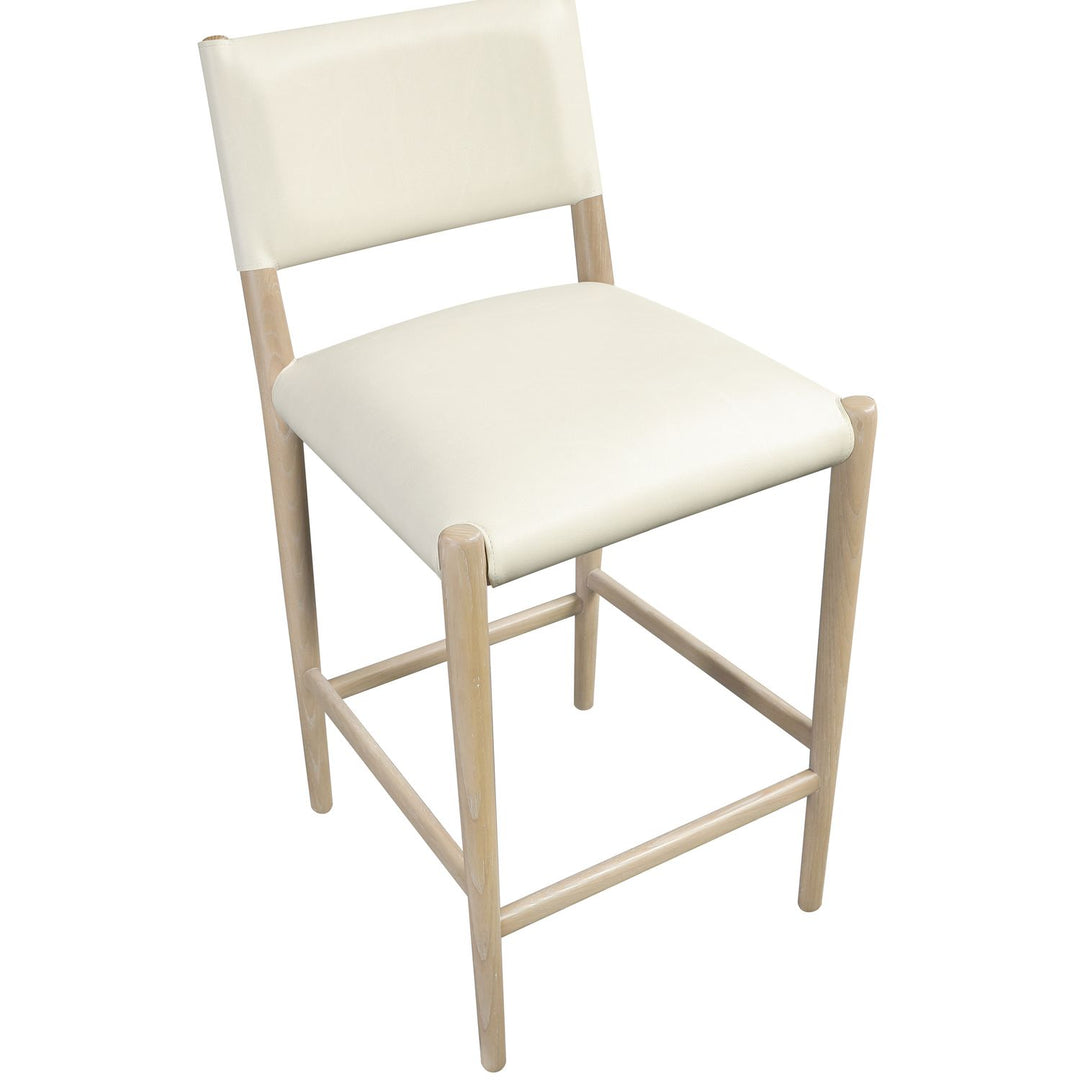 Andie Vegan Leather Upholstered Counter Stool — Cream / Stained Natural / White Cerusing