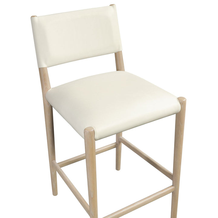 Andie Vegan Leather Upholstered Counter Stool — Cream / Stained Natural / White Cerusing
