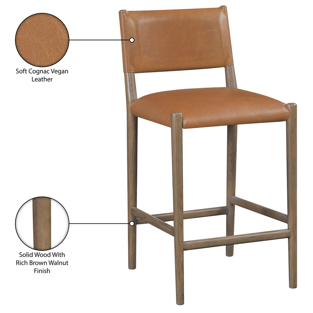 Andie Vegan Leather Upholstered Counter Stool — Cognac / Stained Brown