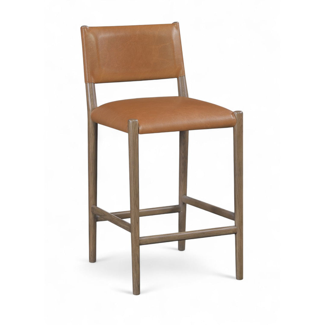 Andie Vegan Leather Upholstered Counter Stool — Cognac / Stained Brown