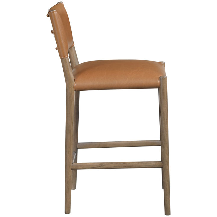 Andie Vegan Leather Upholstered Counter Stool — Cognac / Stained Brown