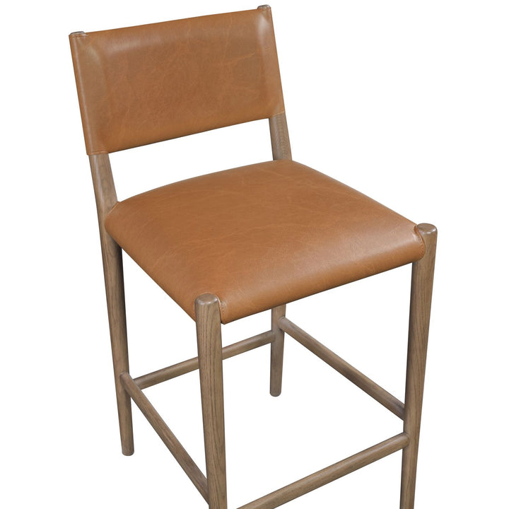 Andie Vegan Leather Upholstered Counter Stool — Cognac / Stained Brown